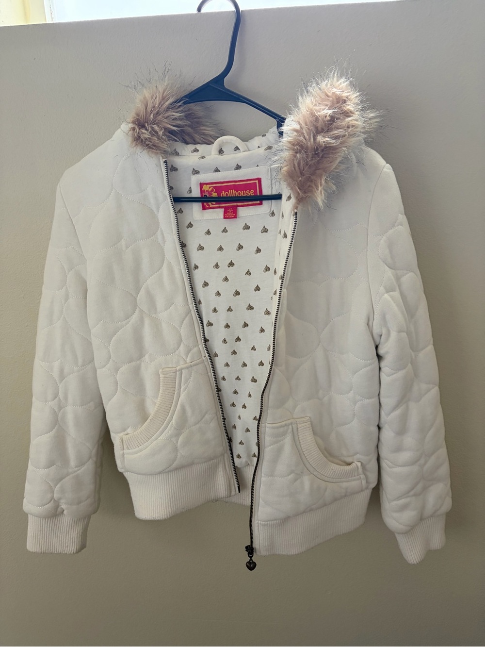 Dollhouse Cream Quilted Jacket with Faux Fur Hood Trim